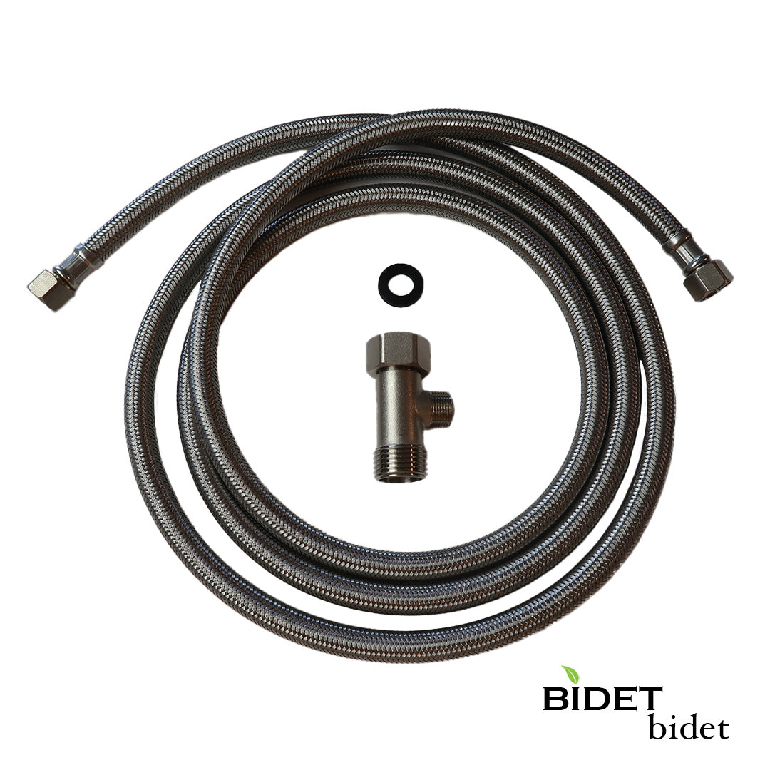Home Bidet to RV Bidet Water Inlet Adapter Kit - 7' Braided Stainless Steel Hose with 1/2" Brass Mini Adapter. (Compatible with other Bidet brands)