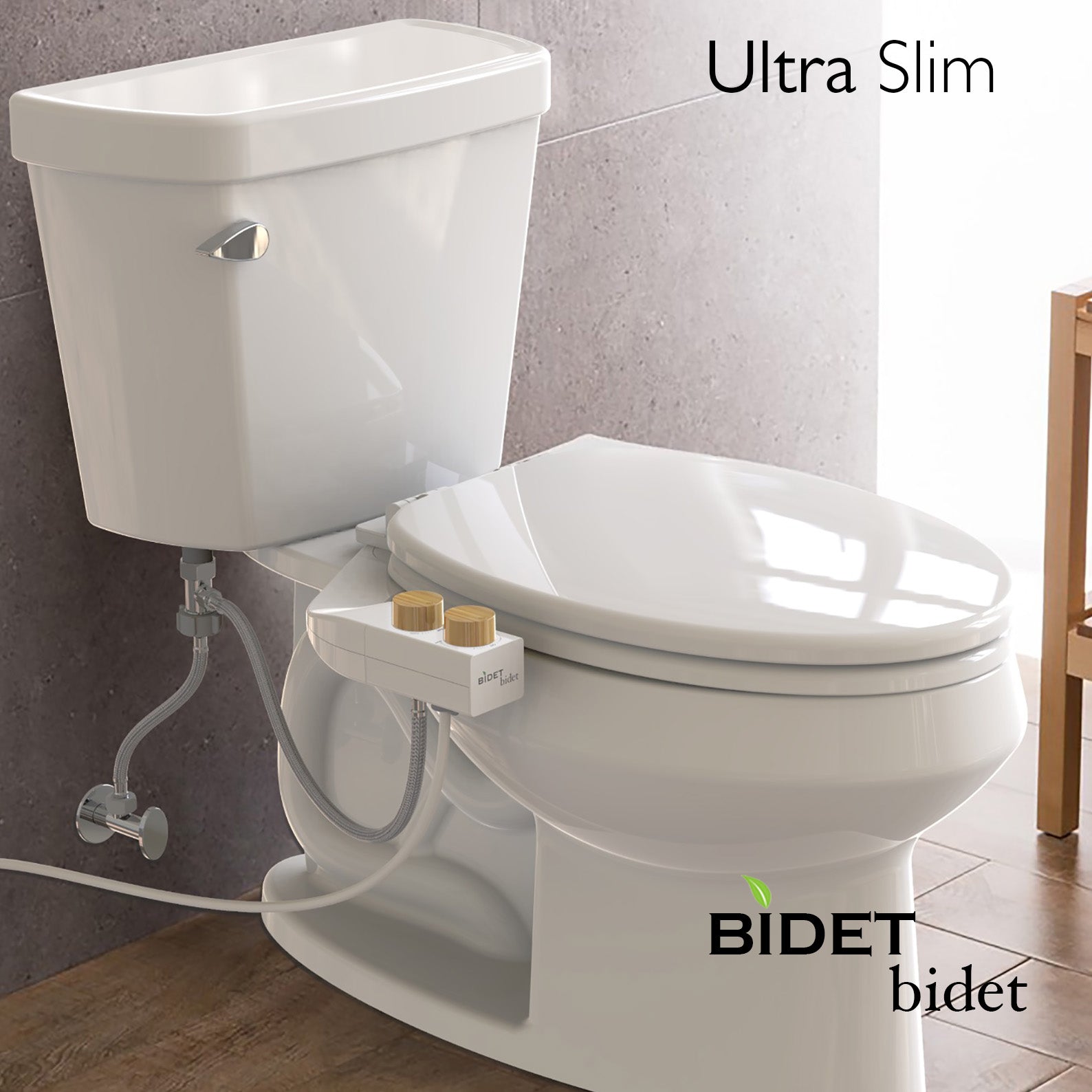 BIDETbidet Left/Right Reversible WARM WATER Non-Electric Ultra-Slim Toilet Attachment