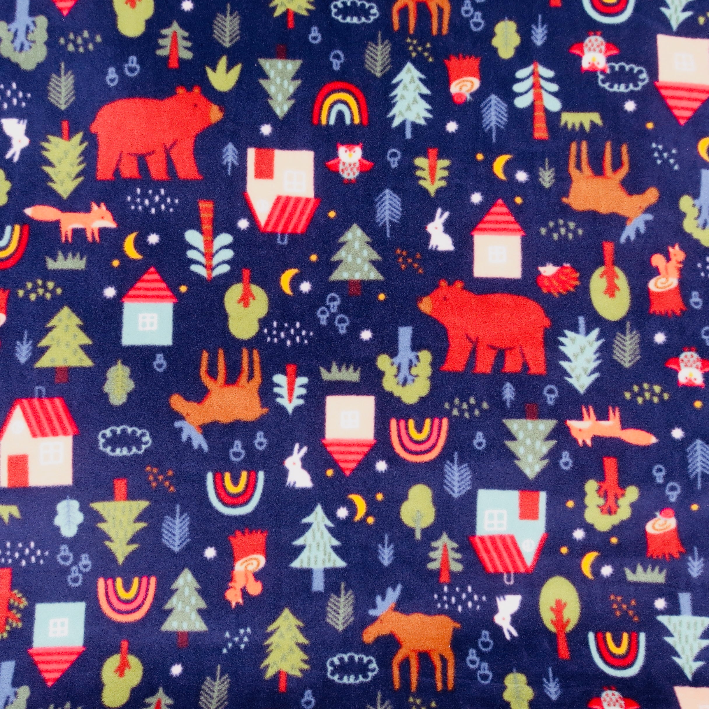 Handcrafted Baby/Toddler Size Finished Tie Blanket (46" L x 30" W), Premium Anti-Pill Plush Fleece No-Sew - Forest Friends Print with Solid Gray Backing
