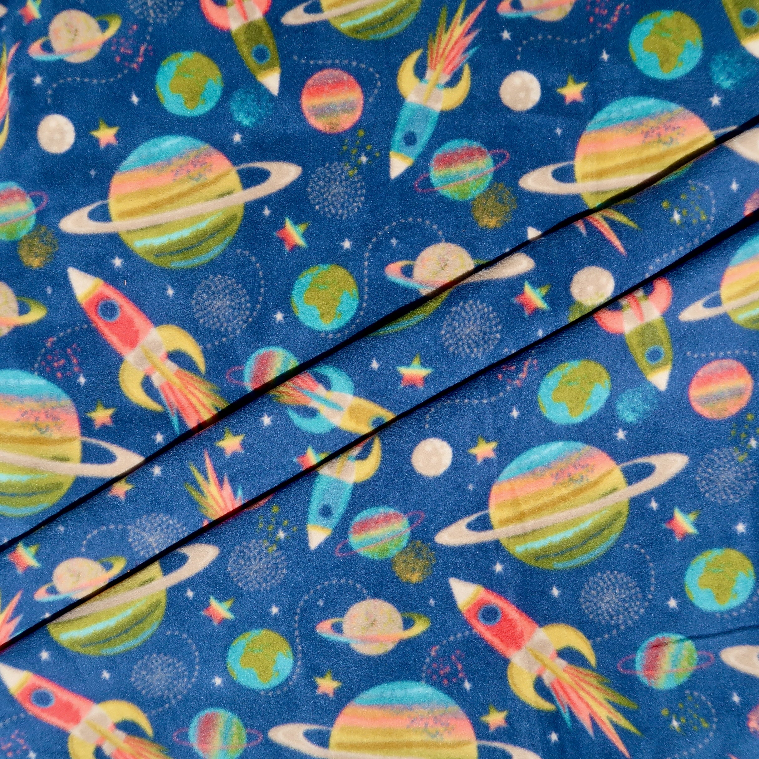 Handcrafted Kids Size Finished Tie Blanket (56" L x 46" W), Premium Anti-Pill Plush Fleece No-Sew - Cosmic Adventure Print with Solid Gray Backing