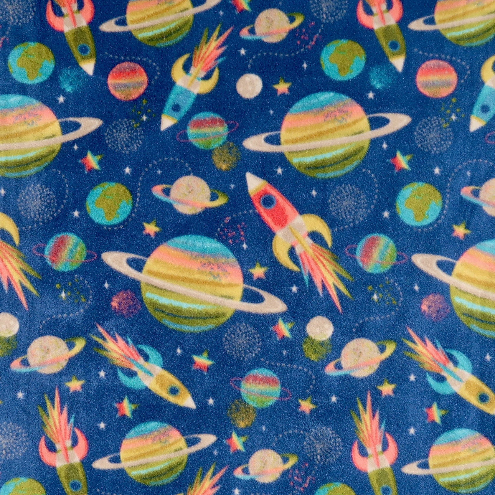 Handcrafted Kids Size Finished Tie Blanket (56" L x 46" W), Premium Anti-Pill Plush Fleece No-Sew - Cosmic Adventure Print with Solid Gray Backing