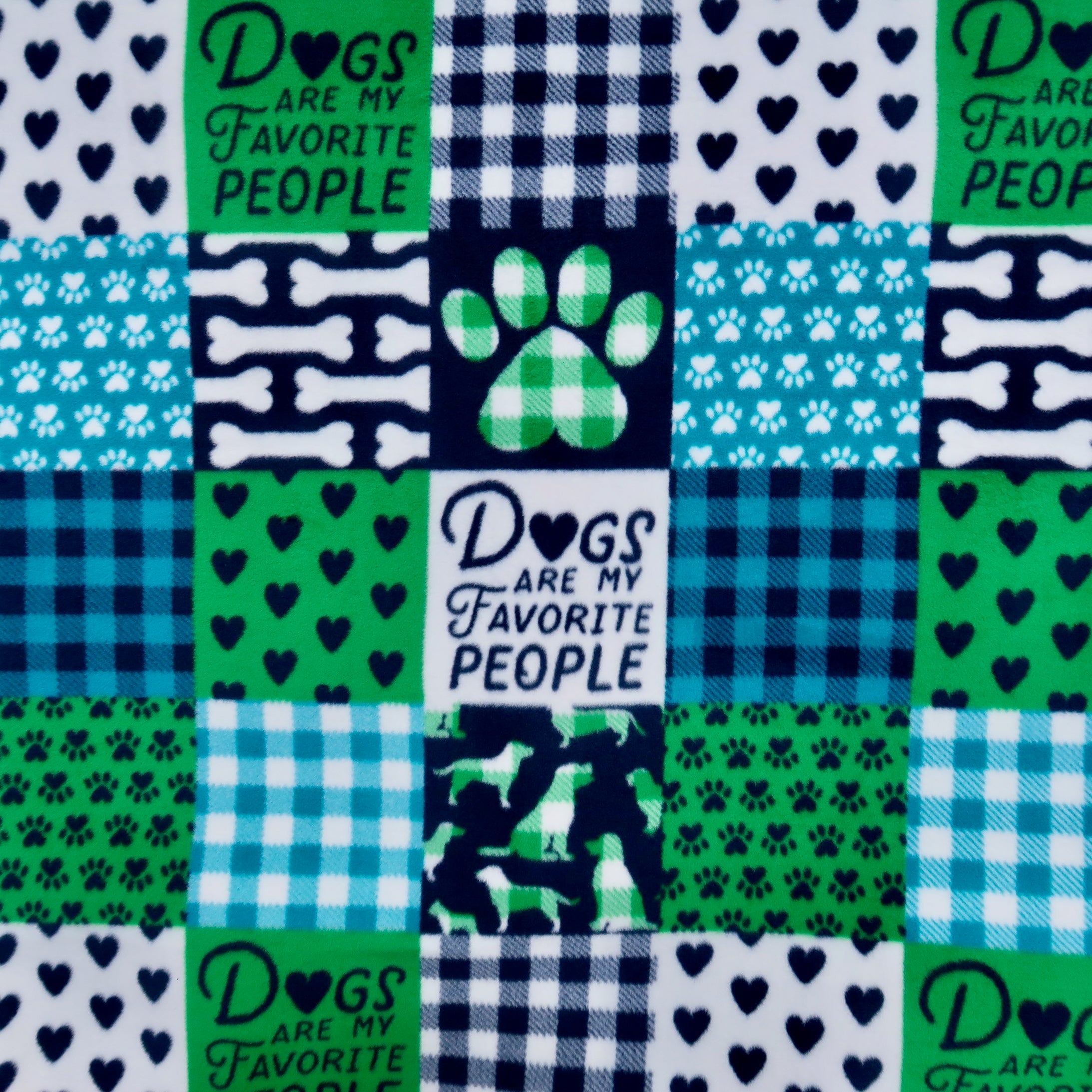 Handcrafted Pet Medium Size Finished Tie Blanket (46" L x 30" W), Premium Anti-Pill Plush Fleece No-Sew - Tail Waggin' Plaid Print with Solid Gray Backing