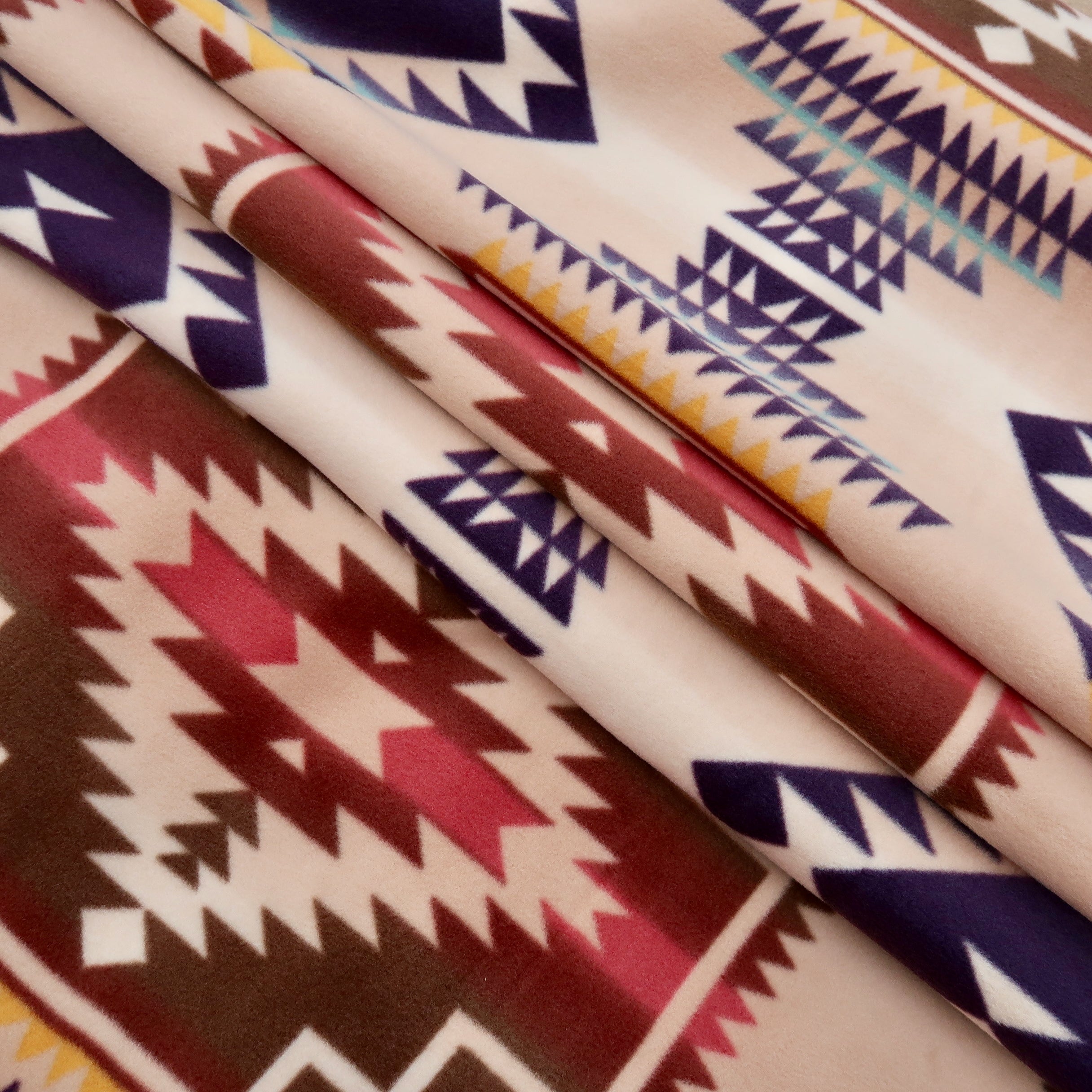 Handcrafted Adult Size Finished Tie Blanket (70" L x 46" W), Premium Anti-Pill Plush Fleece No-Sew - Desert Spirit Print with Solid Camel Backing